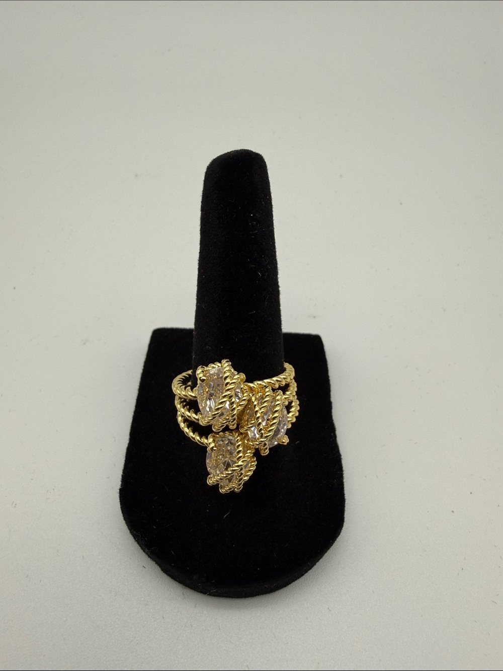 Charter Club Gold-Tone Twisted Rope Cluster Ring with Clear Marquise Stones